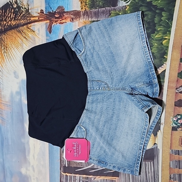 Isabel Maternity Crossover Panel Pregnancy Denim Shorts Size 6/28 NWT - Picture 2 of 7